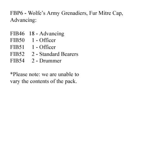 Front Rank Miniatures: FBP6 Wolfe's Grenadier Battalions - British Grenadier, Fur Mitre Cap Advancin