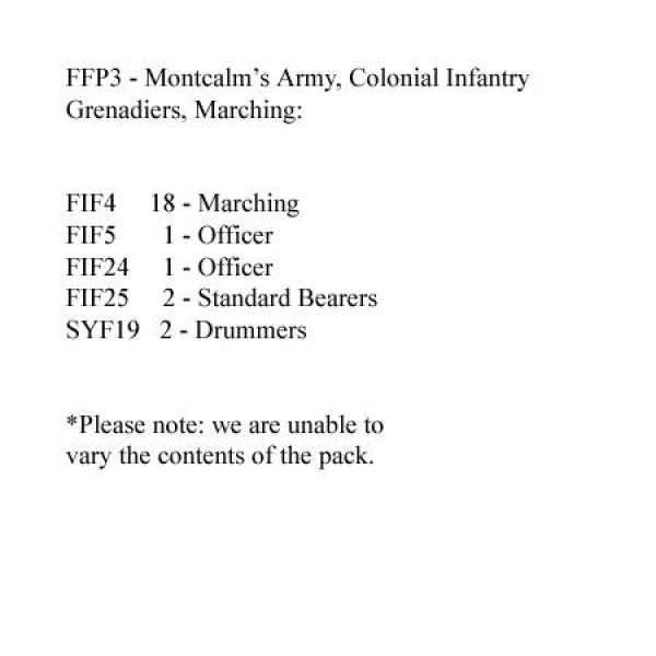 Front Rank Miniatures: FFP3 French Colonial Grenadiers Marching, Musket Slung On Shoulder (24 Figure