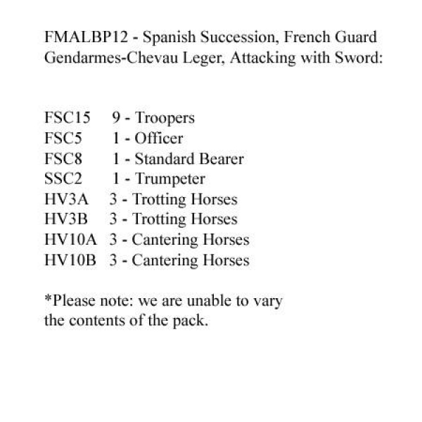 Front Rank Miniatures: FMALBP12 French Guard Gendarmes/Chevaux-Legers Attacking With Sword (12 Mount