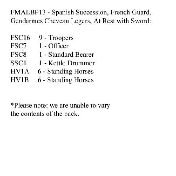 Front Rank Miniatures: FMALBP13 French Guard Gendarmes/Chevaux-Legers At Rest With Sword (12 Mounted