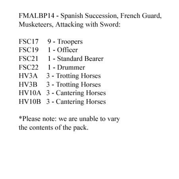 Front Rank Miniatures: FMALBP14 French Guard Musketeers Attacking With Sword (12 Mounted Figures)