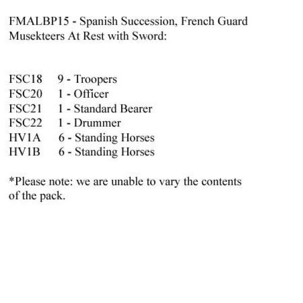 Front Rank Miniatures: FMALBP15 French Guard Musketeers At Rest With Sword (12 Mounted Figures)