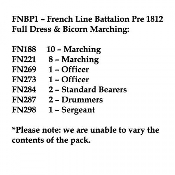 Front Rank Miniatures: FNBP1 French Line Pre 1812, Full Dress & Bicorn, Marching (25 Figures)