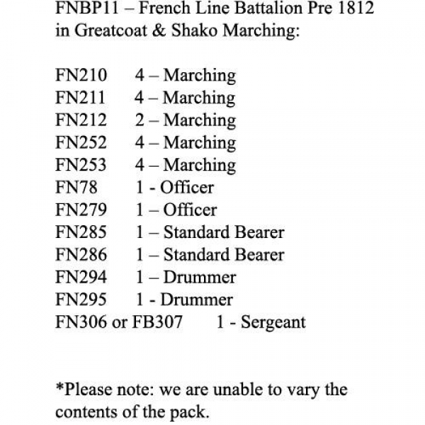 Front Rank Miniatures: FNBP11 French Line Pre 1812, Greatcoat & Mixed Head Gear, Marching (25 Figure