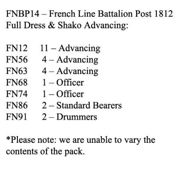 Front Rank Miniatures: FNBP14 French Line Post 1812, Full Dress & Shako, Advancing (25 Figures)