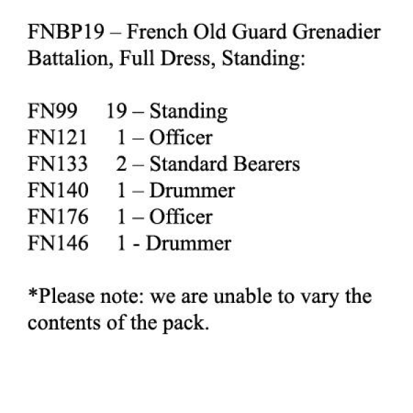 Front Rank Miniatures: FNBP19 Old Guard Grenadiers. Full Dress & Bearskin, Standing (25 Figures)