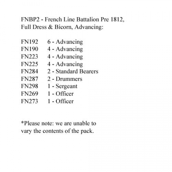 Front Rank Miniatures: FNBP2 French Line Pre 1812, Full Dress & Bicorn, Advancing (25 Figures)