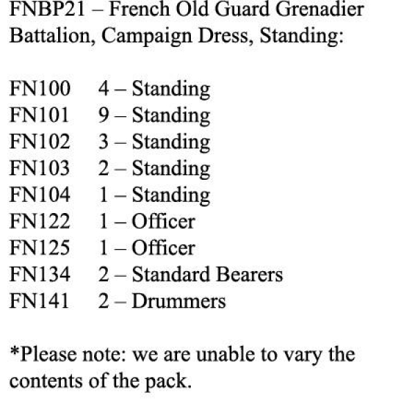 Front Rank Miniatures: FNBP21 Old Guard Grenadiers. Campaign Dress & Mixed Head Gear, Standing (25 F