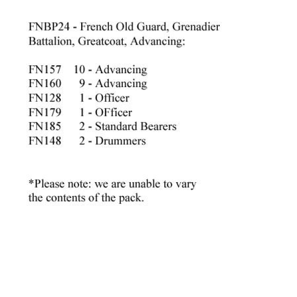 Front Rank Miniatures: FNBP24 Old Guard Grenadiers. Greatcoat & Bearskin, Advancing (25 Figures)