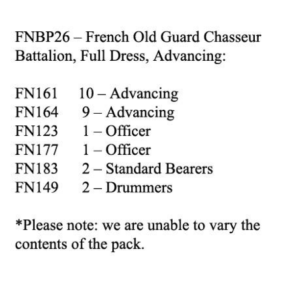 Front Rank Miniatures: FNBP26 Old Guard Chasseurs. Full Dress & Bearskin, Advancing (25 Figures)