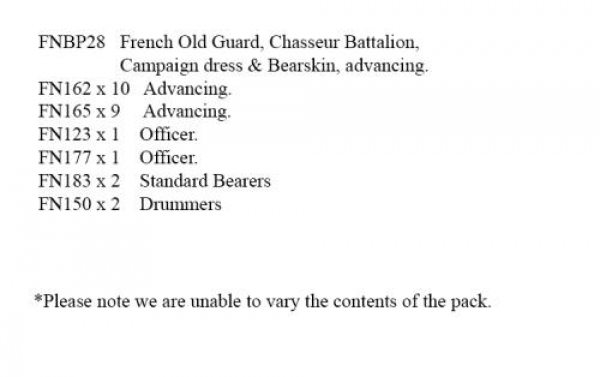 Front Rank Miniatures: FNBP28 Old Guard Chasseurs. Campaign Dress & Bearskin, Advancing (25 Figures)