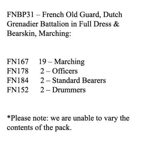 Front Rank Miniatures: FNBP31 Old Guard Dutch Grenadiers. Full Dress & Bearskin, Marching (25 Figure