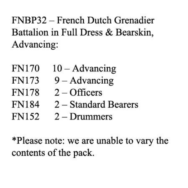 Front Rank Miniatures: FNBP32 Old Guard Dutch Grenadiers. Full Dress & Bearskin, Advancing (25 Figur