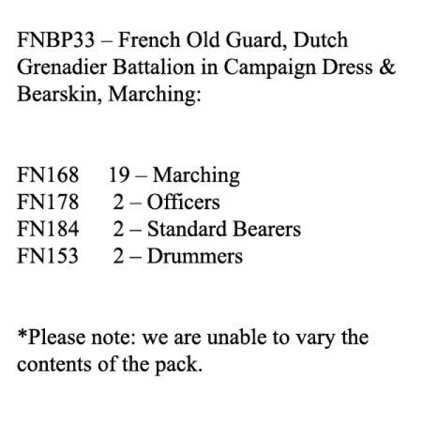 Front Rank Miniatures: FNBP33 Old Guard Dutch Grenadiers. Campaign Dress & Bearskin, Marching (25 Fi