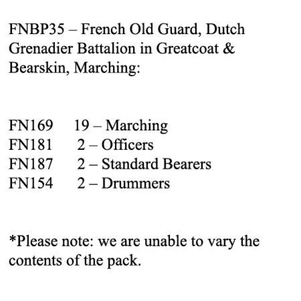 Front Rank Miniatures: FNBP35 Old Guard Dutch Grenadiers. Greatcoat & Bearskin, Marching (25 Figures