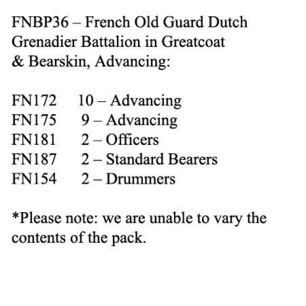 Front Rank Miniatures: FNBP36 Old Guard Dutch Grenadiers. Greatcoat & Bearskin, Advancing (25 Figure