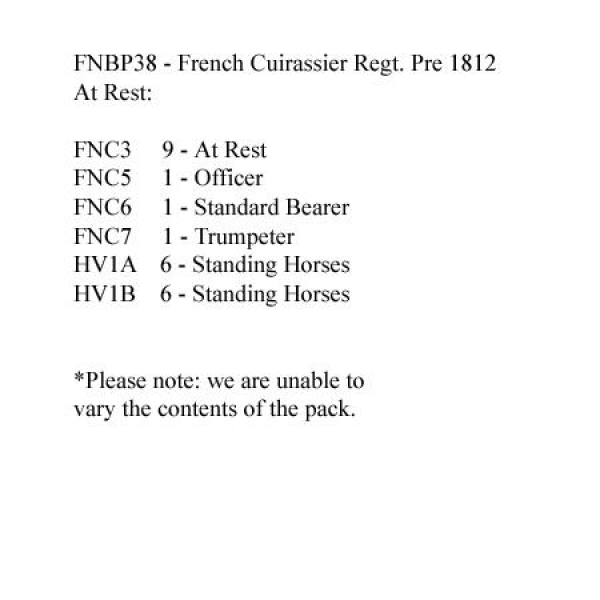 Front Rank Miniatures: FNBP38 French Cuirassiers Pre 1812, At Rest (12 Mounted Figures)