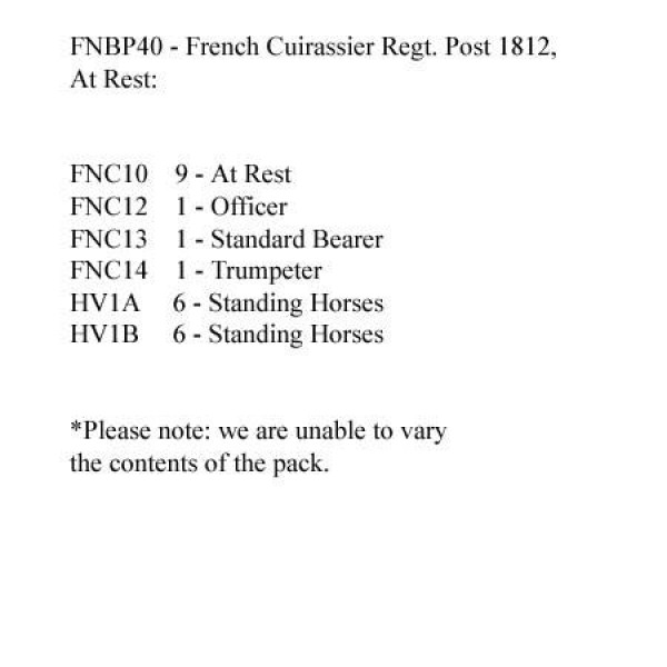 Front Rank Miniatures: FNBP40 French Cuirassiers Post 1812, At Rest (12 Mounted Figures)