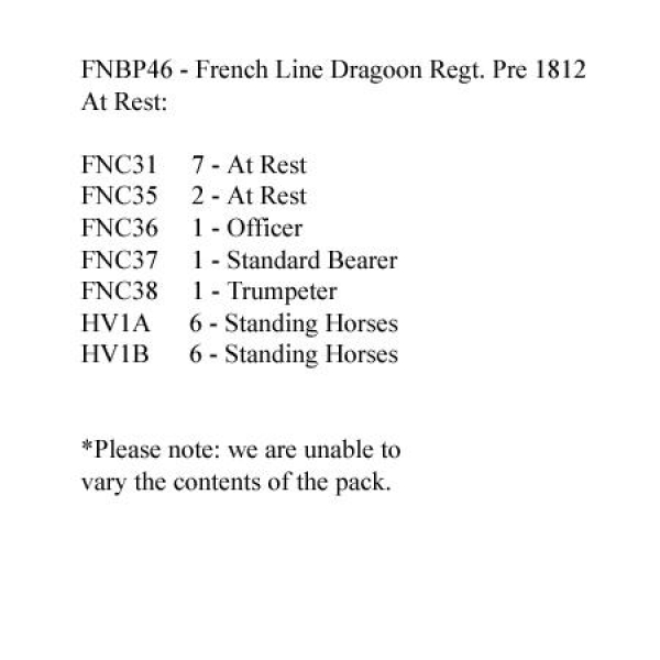Front Rank Miniatures: FNBP46 French Line Dragoon Pre 1812, At Rest (12 Mounted Figures)