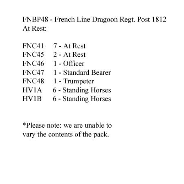 Front Rank Miniatures: FNBP48 French Line Dragoon Post 1812, At Rest (12 Mounted Figures)