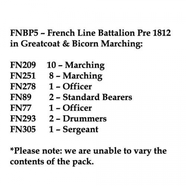 Front Rank Miniatures: FNBP5 French Line Pre 1812, Greatcoat & Bicorn, Marching (25 Figures)