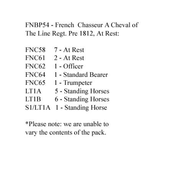 Front Rank Miniatures: FNBP54 French Chasseurs A Cheval Of The Line Pre 1812, At Rest (12 Mounted Fi
