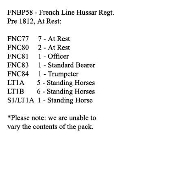 Front Rank Miniatures: FNBP58 French Line Hussars Pre 1812, At Rest (12 Mounted Figures)