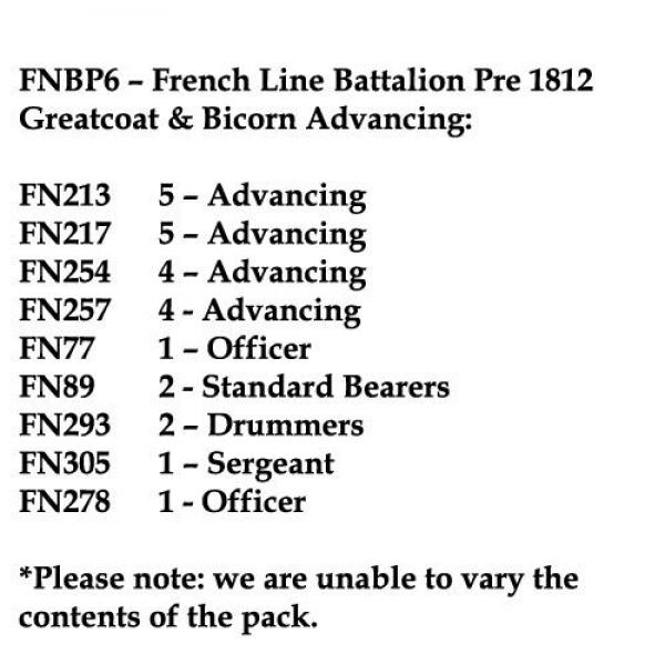 Front Rank Miniatures: FNBP6 French Line Pre 1812, Greatcoat & Bicorn, Advancing (25 Figures)