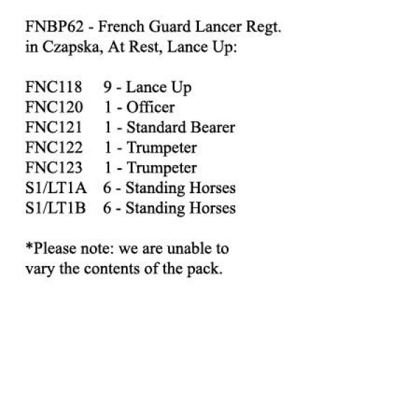 Front Rank Miniatures: FNBP62 French Guard Lancers In Czapska At Rest With Lance Up (Dutch or Polish