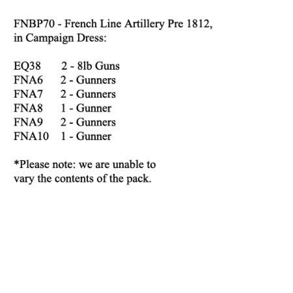 Front Rank Miniatures: FNBP70 French Foot Artillery Of The Line. Campaign Dress - Pre 1812 (2 x 8lb 