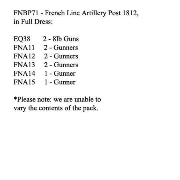 Front Rank Miniatures: FNBP71 French Foot Artillery Of The Line. Full Dress - Post 1812 (2 x 8lb Gun