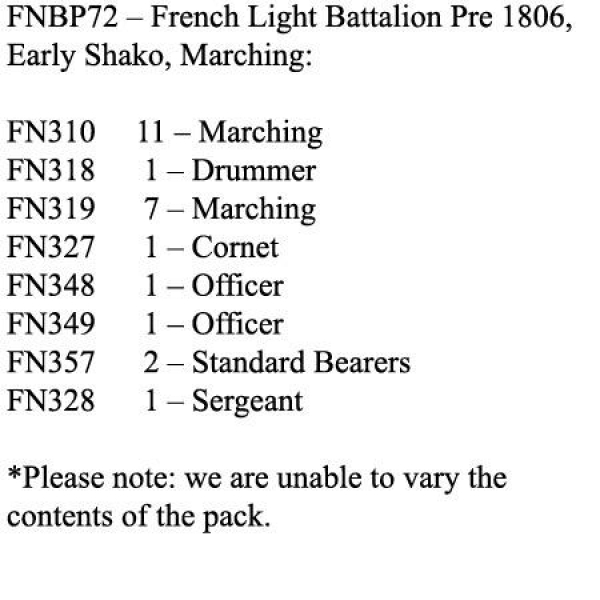 Front Rank Miniatures: FNBP72 French Light Pre 1806 Early Shako, Marching (25 Figures)