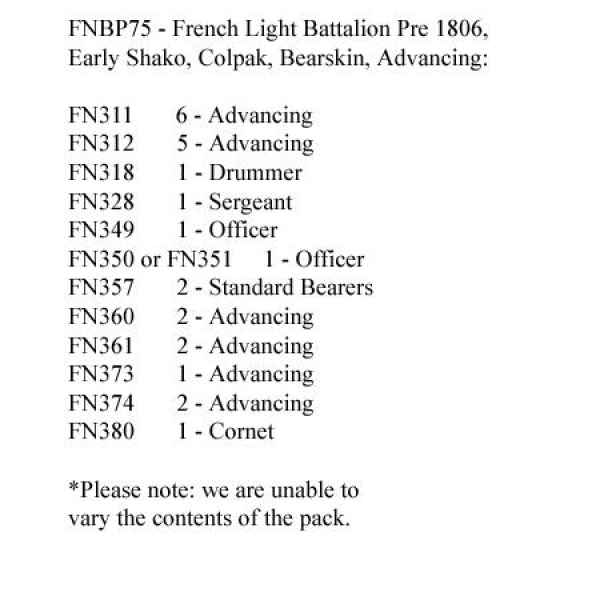 Front Rank Miniatures: FNBP75 French Light Pre 1806 Early Shako, Colpack, Bearskin, Advancing (25 Fi