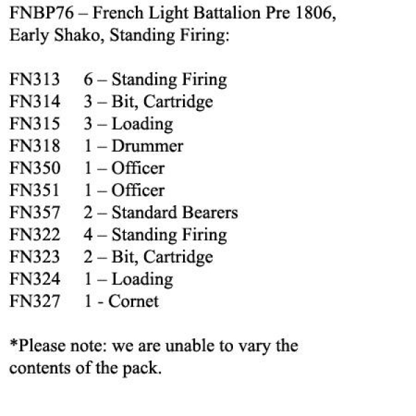 Front Rank Miniatures: FNBP76 French Light Pre 1806 Early Shako, Standing Firing (25 Figures)