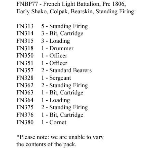 Front Rank Miniatures: FNBP77 French Light Pre 1806 Early Shako, Colpack, Bearskin, Standing Firing 