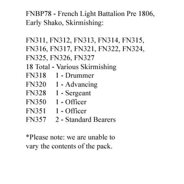 Front Rank Miniatures: FNBP78 French Light Pre 1806 Early Shako, Skirmishing (25 Figures)