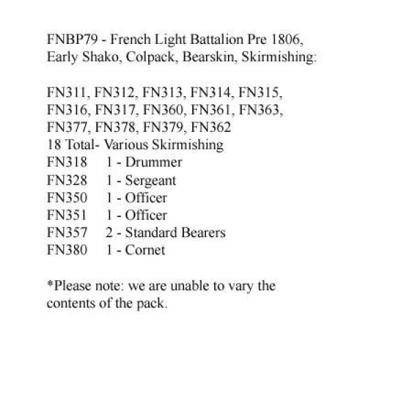 Front Rank Miniatures: FNBP79 French Light Pre 1806 Early Shako, Colpack, Bearskin, Skirmishing (25 