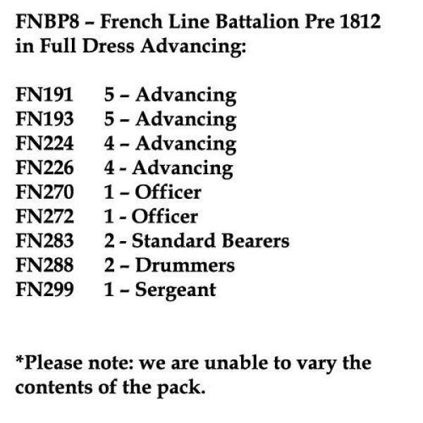 Front Rank Miniatures: FNBP8 French Line Pre 1812, Full Dress & Shako, Advancing (25 Figures)