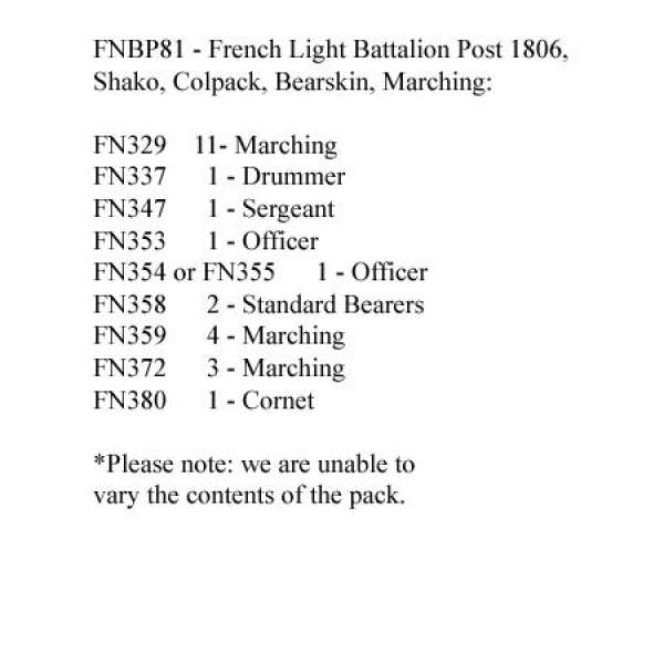 Front Rank Miniatures: FNBP81 French Light Post 1806 Shako, Colpack, Bearskin, Marching (25 Figures)