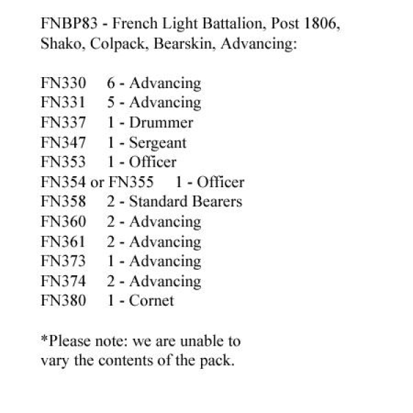 Front Rank Miniatures: FNBP83 French Light Post 1806 Shako, Colpack, Bearskin, Advancing (25 Figures