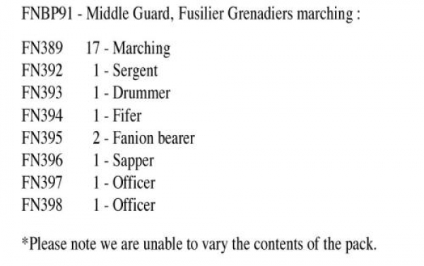 Front Rank Miniatures: FNBP91 Middle Guard Fusilier Grenadiers Marching, In Full Dress (25 Figures)