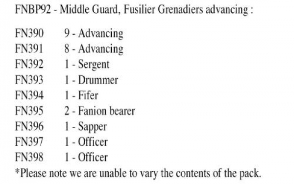 Front Rank Miniatures: FNBP92 Middle Guard Fusilier Grenadiers Advancing, In Full Dress (25 Figures)