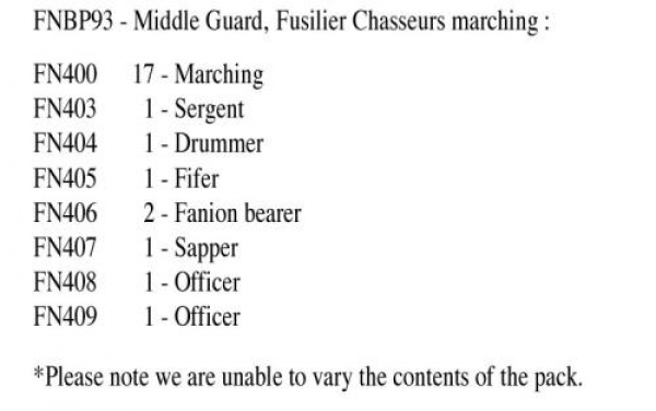 Front Rank Miniatures: FNBP93 Middle Guard Fusilier Chassuers Marching, In Full Dress (25 Figures)