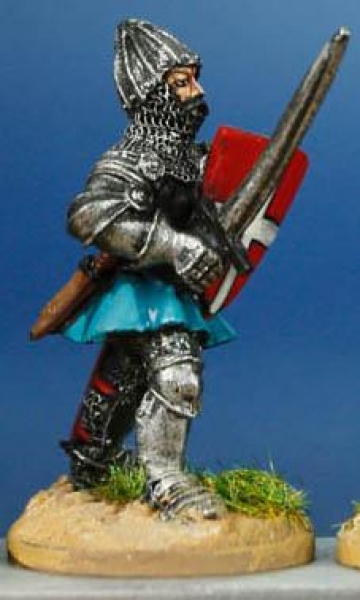 Front Rank Miniatures: HW29 Dismounted Man At Arms - Standing With Sword & Shield - Short Surcoat & 