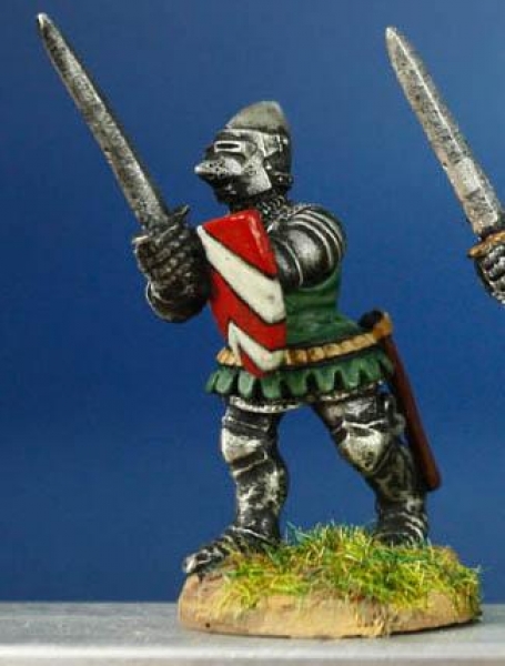 Front Rank Miniatures: HW37 Dismounted Man At Arms - Advancing With Sword And Shield - Jupon & Hound