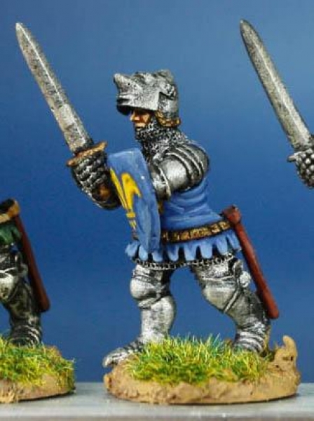 Front Rank Miniatures: HW38 Dismounted Man At Arms - Advancing With Sword And Shield - Jupon & Hound