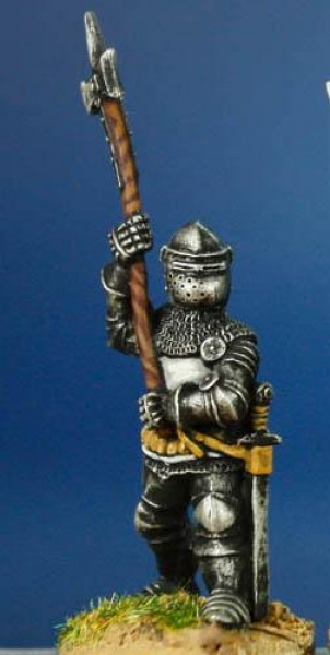 Front Rank Miniatures: HW49 Dismounted Man At Arms -Standing With Poleaxe Raised - White Harness & B