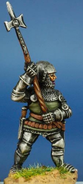Front Rank Miniatures: HW51 Dismounted Man At Arms -Standing With Poleaxe Raised - White Harness & B