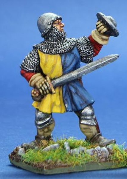 Front Rank Miniatures: HW67 Infantryman With Sword & Buckler - Livery Tunic & Globular Bascinet (6 f