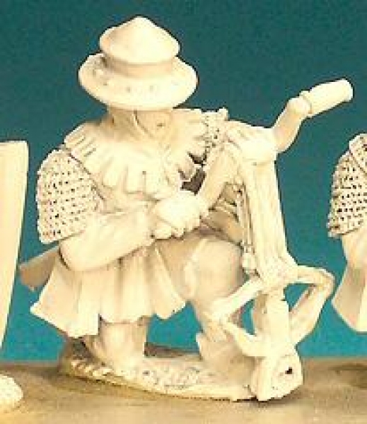 Front Rank Miniatures: HW89 Crossbowman  Tunic And Kettle Hat, Kneeling Winding Windlass (6 figures)